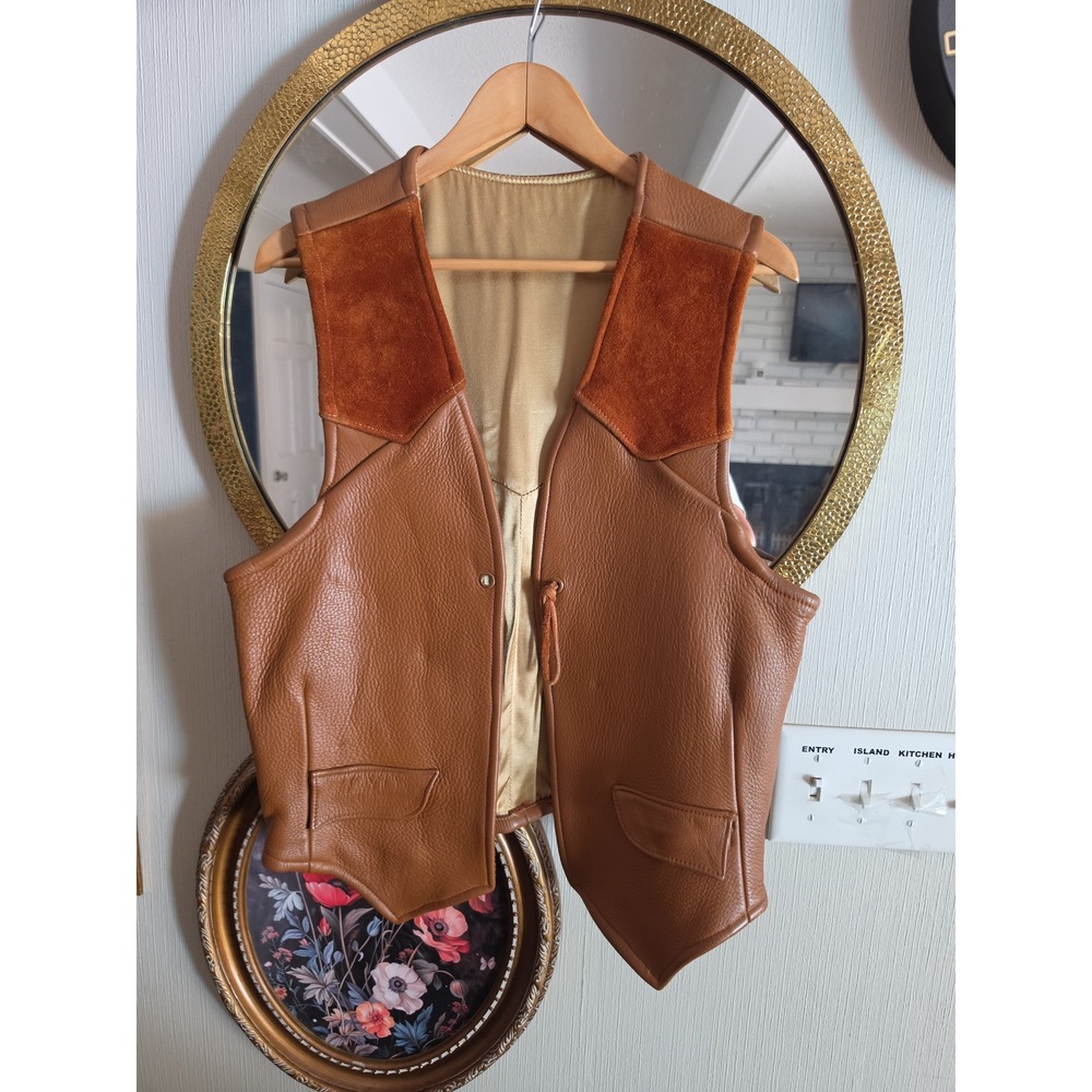 Vintage Men's Leather Vest with Suede Accents and Pockets large